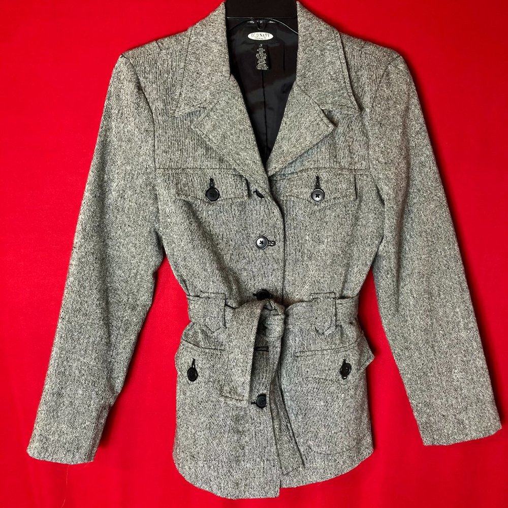Belted Herringbone Wool Blazer/Jacket